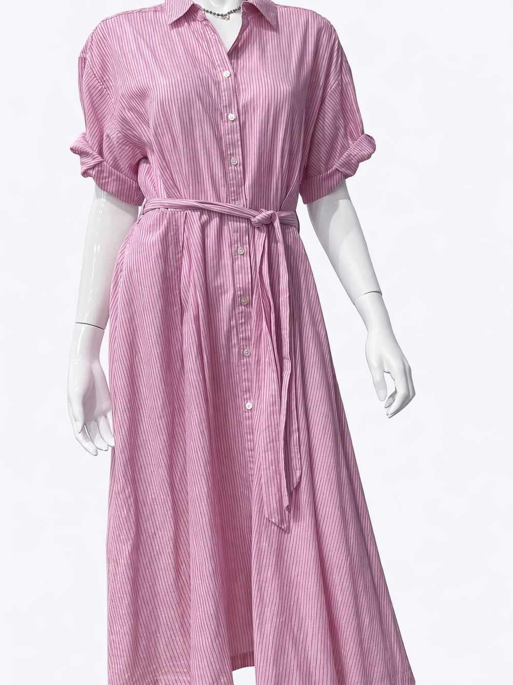 XiRENA Pink Striped Button-Front Maxi Shirt Dress